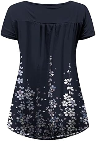 Bluza T Shirt za tinejdžerke Kratak rukav brod vrat pamuk cvjetni grafički dugme dole nagnuta bluza NA