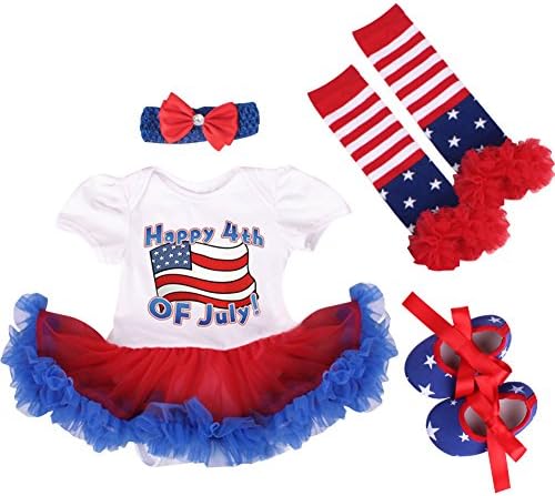 4. jula Djevojke za djecu Rođendan Outfit Američka zastava Romper haljina za glavu za glavu Flors