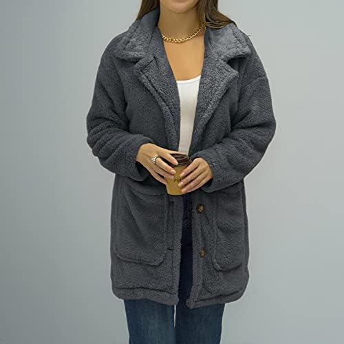 Narhbrg Shaggy jakna za šećetu za ženske zimske kapute za zimsku kaput sa dugim kaputom Fuzzy Fleece gumb prema dolje gornje odjeće