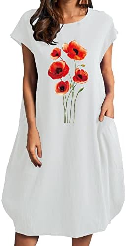 Haljine za žene 2022 ženska jednobojna kratka rukava okruglog vrata haljina za štampu sa Pokets Midi haljinom