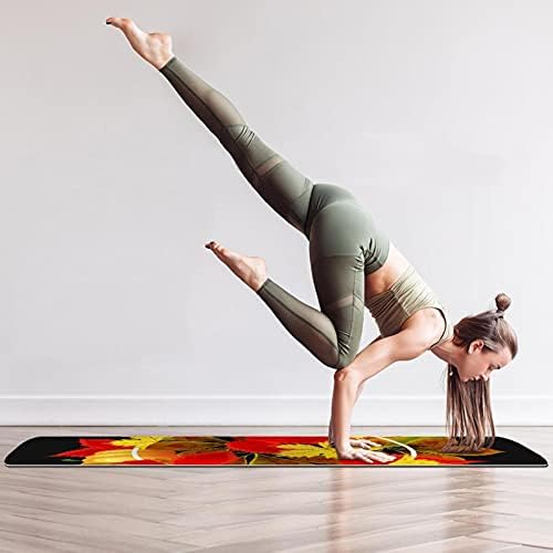 Debela neklizajuća Vježba & amp; fitnes 1/4 prostirka za jogu sa crnim printom jesenjeg lista za Yoga