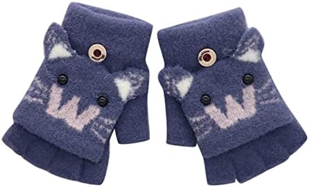 Qvkarw Dječija Moda mačka uzorak pola prsta pletene plišane tople zimske rukavice rukavice za žene hladno vrijeme