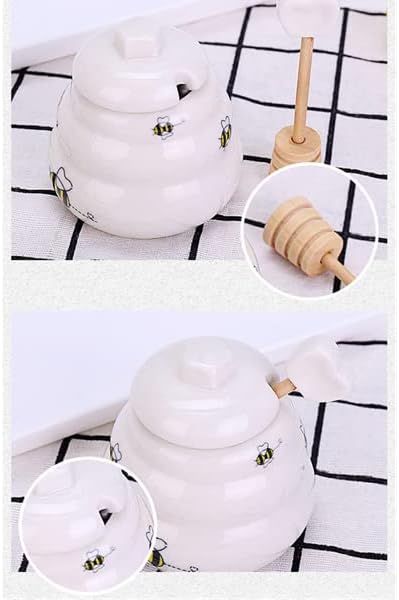 XIZHI 2kom slatka Keramika Mini tegla za med sa Diperom i poklopcem košnica u stilu meda za kućnu kuhinju prodavnica