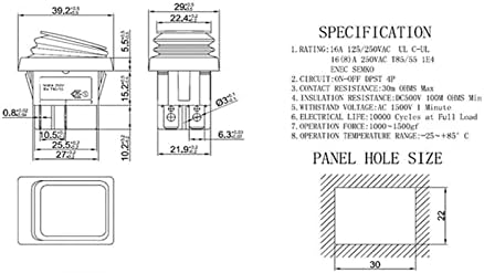 Preklopni prekidač Kcd4 20a / 125V 16A / 250V 4-pinski DPST IP67 zapečaćeni vodootporni Prekidač za napajanje sa LED 12V 220V 30x22