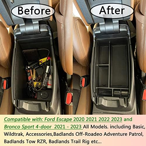 Tacorbo Center Console Console Kompatibilan sa Ford Escape 2020 2021 2022 2023 i 2021 2022 2023 Bronco Sport dodaci, CX430 nosač za umetanje 4 vrata, sekundarna kutija za ruke, crna obloga