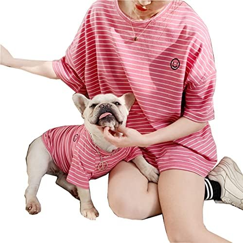 Odgovarajući pas i vlasnik odjeća Pamučna pamučna košulja s prugama s kratkim rukavima Stretchy Stripe