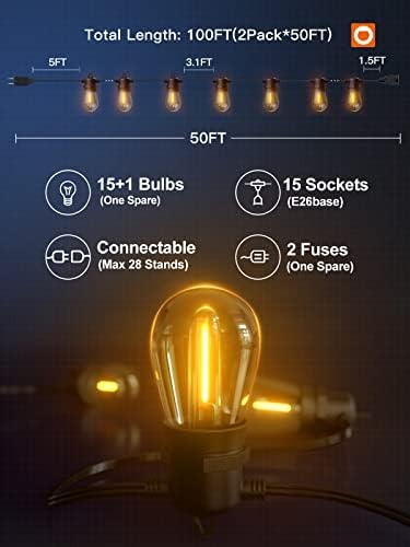 Addlon 100ft LED vanjski gudac sa Edisonom Shater Otpornije žarulje, popisu ETL, Svjetlo otporan na vremenske