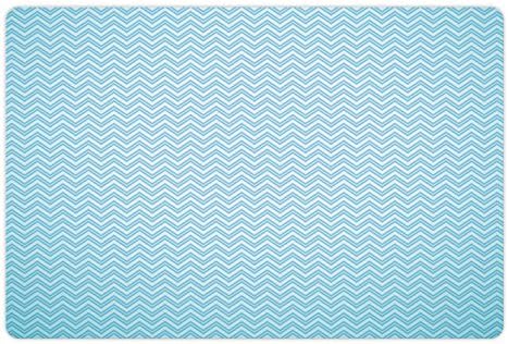 Lunarable Aqua pet prostirka za hranu i vodu, okeansko plava boja Zig Zag linija talasa kao što je otisak slike, pravougaona neklizajuća gumena prostirka za pse i mačke, Blijedoplava tamnoplava i Seafoam