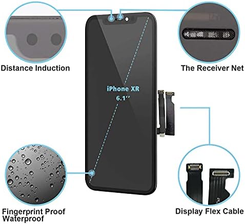 Fftopu iPhone XR zamjena ekrana, LCD ekran i 3D dodirni ekran digitalizator zamjenski sklop okvira sa zaštitom i ljepljivim trakama, kompatibilan sa iphone Xr A1984, A2105, A2106, A2108