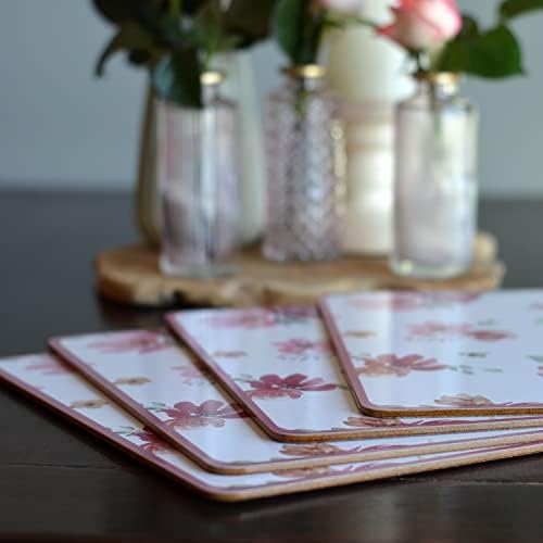 Spring Peony Pink latica-podmetači za zabave, Set od 4, tvrde ploče od plute, otporne na toplotu, pravougaonici, 15,75 x 11,25 inča, ružičasta obrub