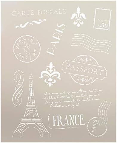 Pasoš za Parišku šablonu StudioR12 | francuski elementi putne umjetnosti - Mylar šablon za višekratnu upotrebu | slikarstvo, kreda, mješoviti mediji / upotreba za zidnu Umjetnost, Diy Home Decor - STCL366 ... odaberite veličinu