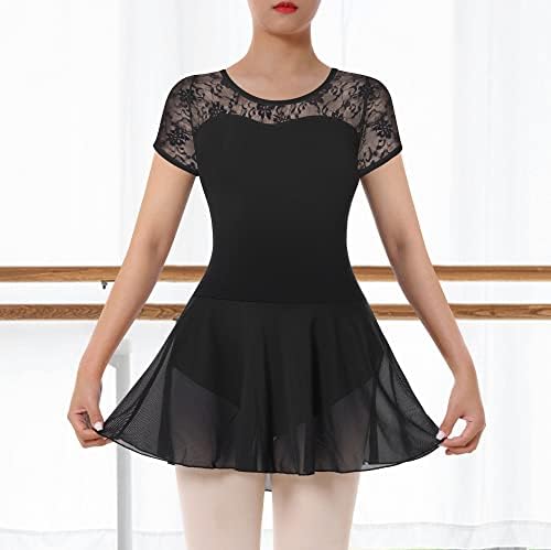 BAKPH ženska Dolčevina plesni triko sa suknjom za odrasle čipkaste duge rukave baletna haljina