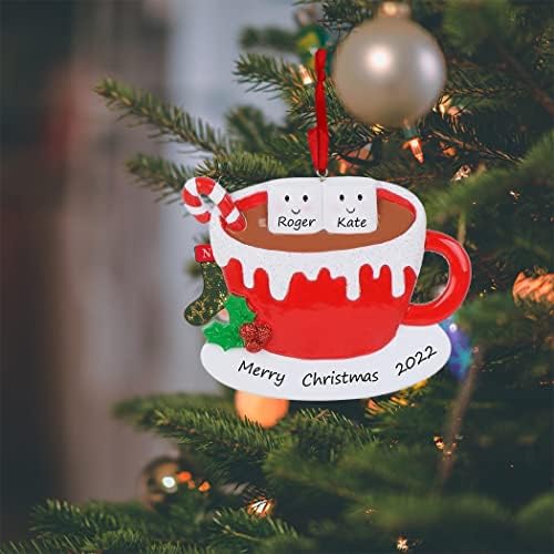 Vruća čokolada Marshmallow šolja par ukras za božićno drvce 2022 personalizirana porodica od 2 Božićni