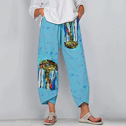 Pamučne lanene pantalone ženske letnje Casual kapri pantalone sa džepovima visokog struka udobne