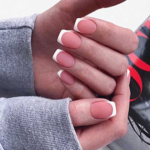 Hkanlre Srednja presa na noktima Sqaure Pink lažni nokti mat Full Cover lažni francuski nokti za žene i djevojke 24kom