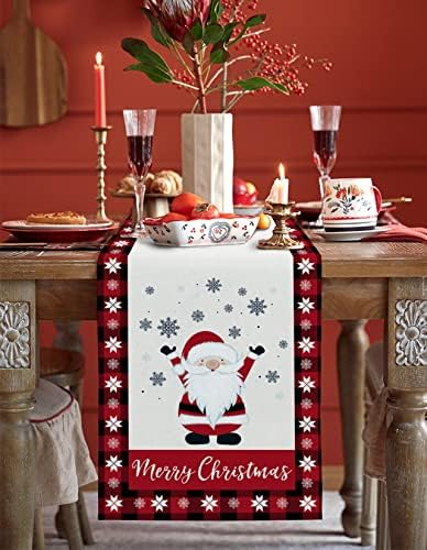 Sretan božićni gnome trkač za seosku zabavu za odmor, pamuk i posteljina stol za trkač za trkačer ELF Santa Claus