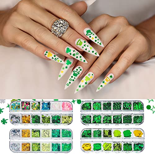 48 mreža holografski nokat Glitters Dan Svetog Patrika 12 listova zelene djeteline naljepnice za nokte i 12