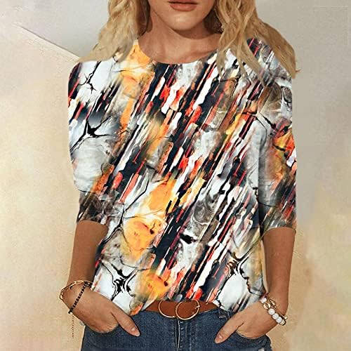Dopocq košulje za žene 3/4 rukava plus majice Ljetni trendi pamučni pamučni bluzovi za print FIT