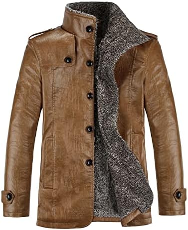 Muška Vintage Faux kožna jakna PU Zip Up postolje za Carner Trucker kaput rever sherpa obložene tople