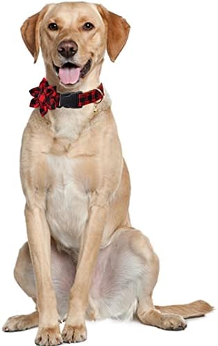 Božićni ovratnik za pse Classic Plaid Podesiv sa slatkim cvijećem i zvonama