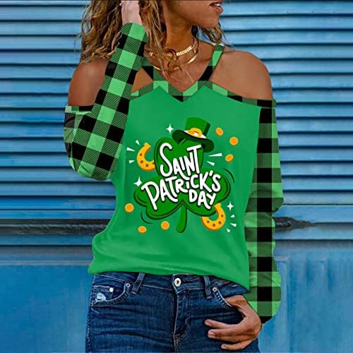 CGGMVCG St. Patricks Day Shirts za žene Dugi rukav modni Print V vrat sa ramena St Patricks Day odjeća za žene