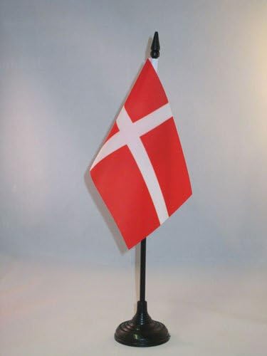AZ zastava Danska stolna zastava 4 '' x 6 '' - danska zastava stola 15 x 10 cm - crna plastična stick i baza