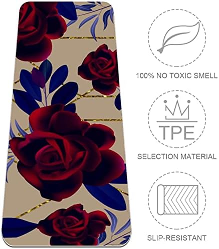 Trendy Retro Rose Lined Floral Extra Thick Yoga Mat - Eco Friendly Non-slip Exercise & prostirka