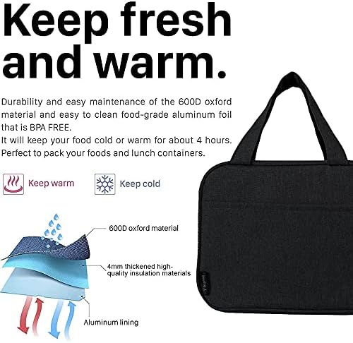 Cpybooder višekratnu upotrebu izolovana tote ručak torbe za žene & amp ;muškarci, djecu Lunch Box, nepropusni termo hladnjak sa unutrašnjim džepovima za kancelarijski rad Školska putovanja Crna