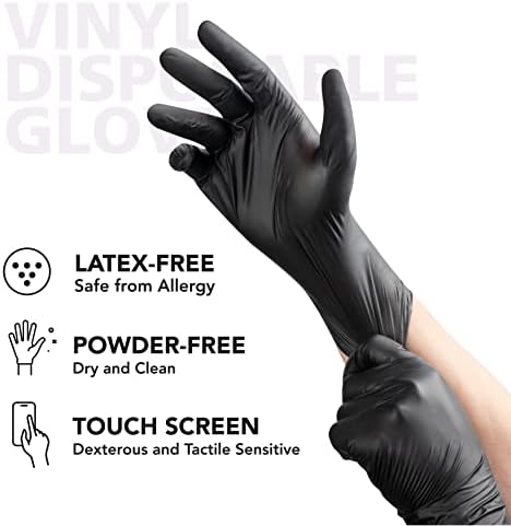 OriStout rukavice za jednokratnu upotrebu za žene, Crne vinilne rukavice za jednokratnu upotrebu bez lateksa za kuvanje, pripremu hrane, čišćenje, farbanje kose, tetovažu, srednju dužnost, ekran osetljiv na dodir, veliki, 100 pakovanja