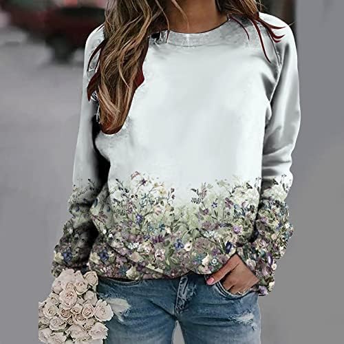 MRŠIINRI Womens 2023 ljetni modni vrhovi Casual labavi duks sa Crewneck-om Vintage Cvjetni Dugi rukav pulover bluza
