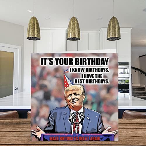 Funny Donald Trump rođendanske čestitke za muškarce žene-Trump rođendani-šala Sretna rođendanska čestitka za prijatelja mama tata brat sestra kolega baka djed, 5.7 x 5.7 inčni humor bday čestitke