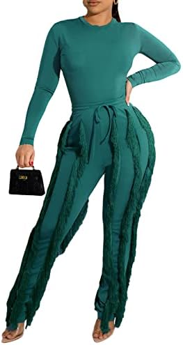 Iymoo Women 2 komada odijelo - Dugi rukav Crewneck Duksericke rušice s visokim strukom hlače