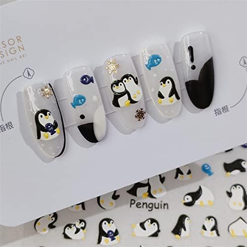Crtani slatki pingvini životinje naljepnica za nokte volim te ljepilo 5D dizajn noktiju umjetnički ukrasi