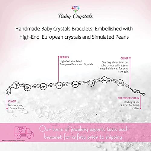 Baby Crystals elegantna narukvica za krštenje srebrnog križa-pokloni za krštenje za djevojčice s bijelim simuliranim biserima i evropskim kristalima, nakit za djevojčice, narukvice za djevojčice
