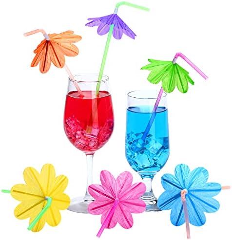 100 komada Umbrella slamke pića koktel Umbrella slamke ljeto za havajsku zabavu na plaži Luau Tropske slamke pića ukrasi ručno rađeni kišobran potrepštine za zabavu, šareno
