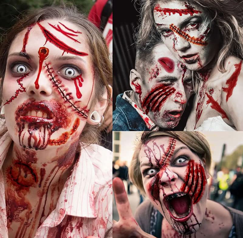 50 listova 3D Halloween Realistic Scar naljepnica za tetovaže zombija Lažni ožiljci krvavi