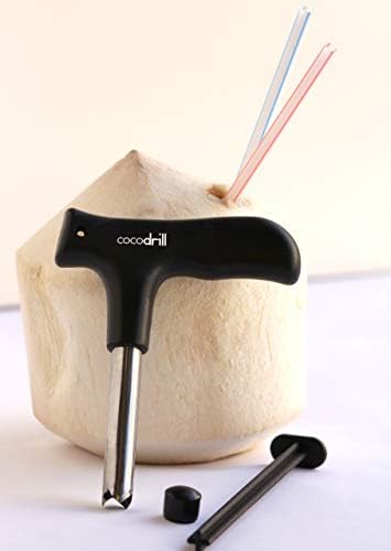 CocoDrill alat za otvaranje kokosa + slamka za višekratnu upotrebu-kombinovano pakovanje - piće od nerđajućeg čelika - 1 metalna slama + sredstvo za čišćenje - ekološki, sigurno, netoksično