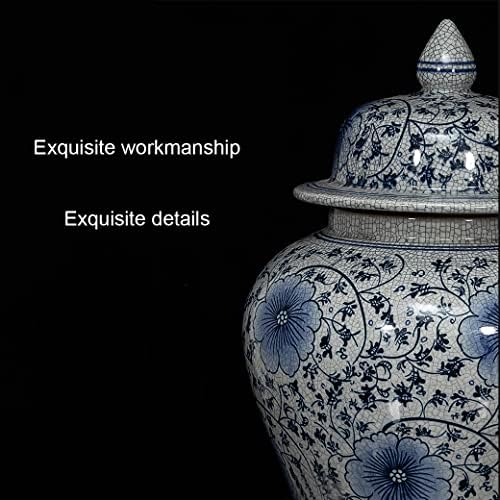 AdecQ kineski ukrasni porculan za jar od đumbira sa poklopcem, ukrasni obojen glaziran keramički chinoiserie hram jar sa poklopcima, orijentalna cvijeća vaza za stol za središnje tablice D B