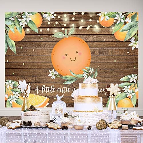 7 × 5FT Cutie Baby tuš u mandarini Backdrop rustikalna drvena narančala Narančasta je na način na koji