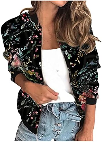 Ženska cvjetna tiskana kratka jakna za bomber lagana zip up casual bejzbol odjeće