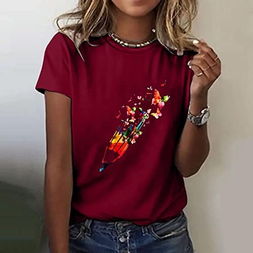 Ženski ljetni vrhovi Trendi šareni leptir tiskani majica kratkih rukava casual labav pulover Tunic