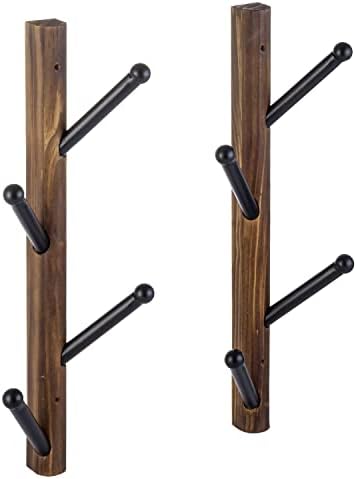 MyGift rustikalni drveni i crnički metalni stalak za kaput, vertikalni zidni kapu za viseće kaput stalka