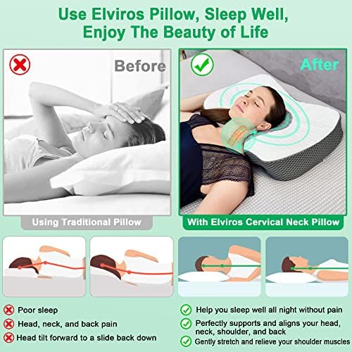 Elviros cervikalni memorijski jastuk za pjenu za bočno spavanje, podesivi jastuk za spajanje za spavanje,