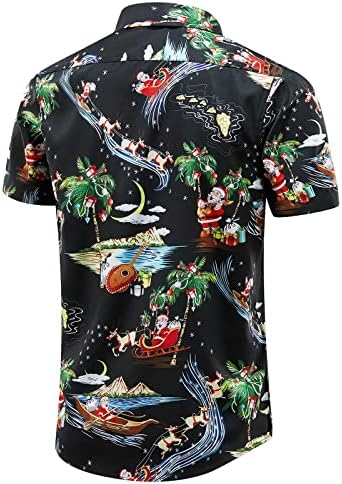 ENVMENST Božić dugme up Shirt za muškarce zabava štampani Casual kratki rukav Hawaiian Santa Shirt