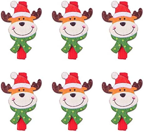 Prettyzoom Slika 6pcs Elk Design Drveni isječci Lijepe božićne stezaljke Pegs Napomena Memo dekor