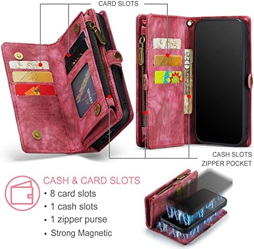 Telefon zaštitni slučaj novčanik slučaj za iPhone 13 Pro Max, 2 u 1 odvojiva Premium kožna magnetna zipper torbica ručni zglob za žene sa držačem kartice + džep za novac, remen Flip Case Cove