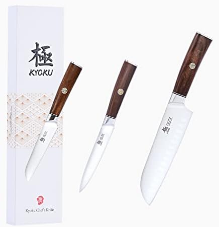 KYOKU Daimyo Serija 7 Santoku nož + 4.5 nož za čišćenje + 5 Pomoćni nož - japanski Nerđajući čelik 440C - drška