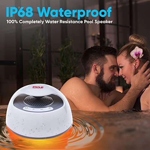 Pyle plutajući zvučnik za bazen sa lampicama, vodootporni Bluetooth zvučnik, IP68, kristalno čist