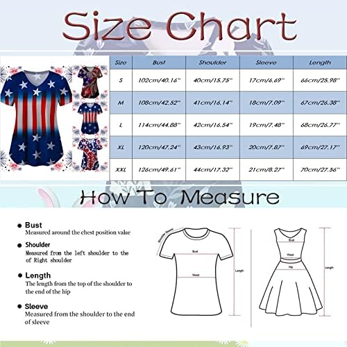 Četvrti bluza za žene USA zastava Ljeto kratki rukav V izrez T majice sa 2 džepova Bluze za odmor casual radne odjeće