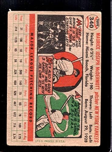 1956 TOPPS 340 Mickey McDermott Vg Yankees